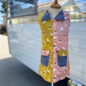decaf plush 2-tone zip-front crane print dress